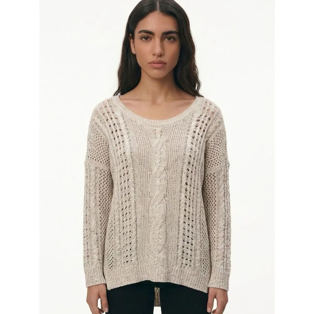 EXPRESS | Open Knit High Low Sweater Beige X-Small